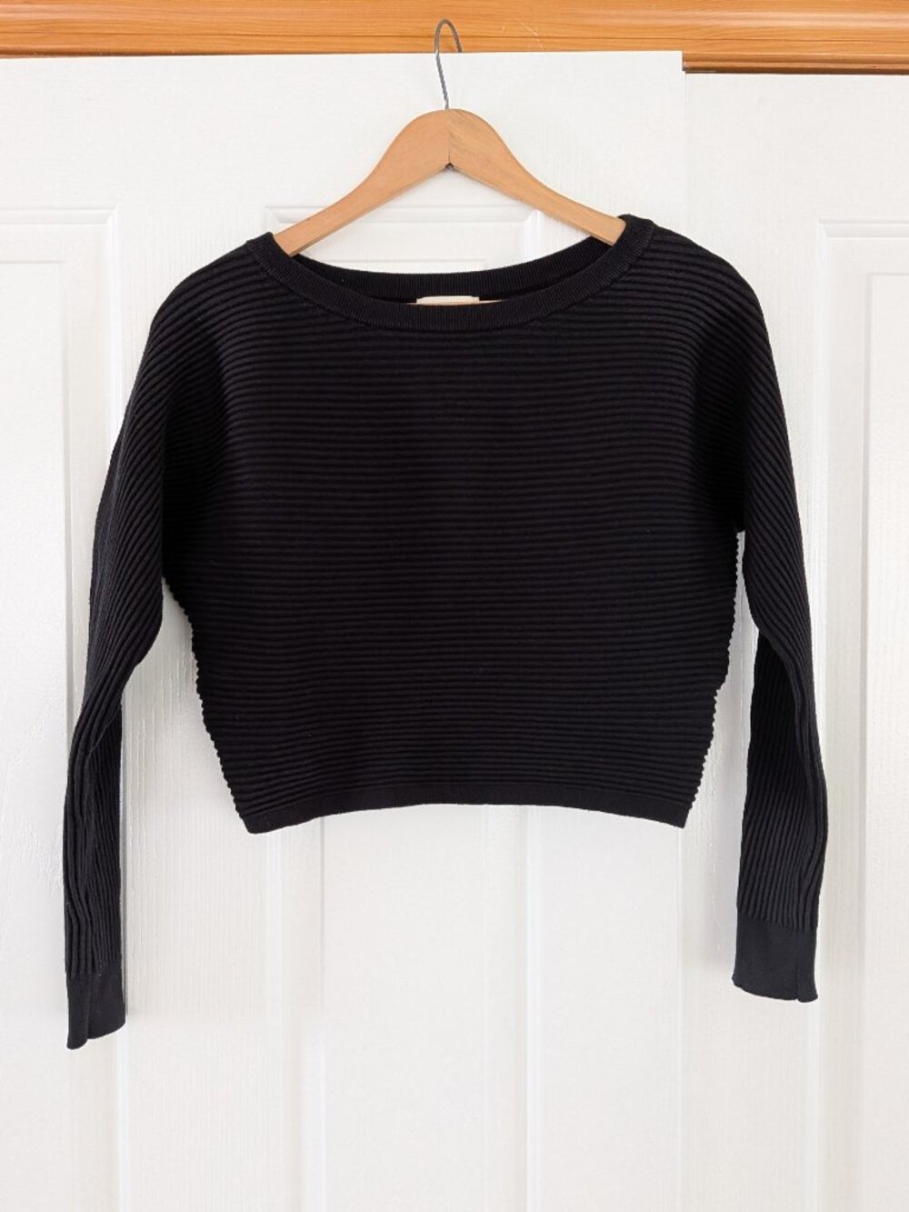 Open Edit Black Ribbed Crop Sweater - Size